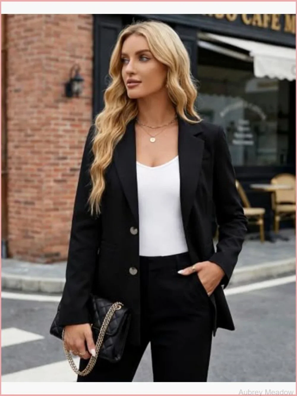 Women's Blazer Jacket with Pockets & Gold Buttons for Office Work